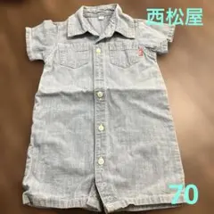 西松屋　デニム ロンパース カバーオール ペイズリー柄　70
