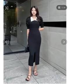 リエンダ　rienda バイカラーチェルシーニットワンピース　襟付きワンピース