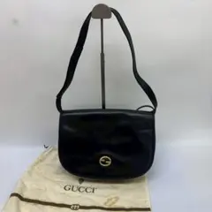 GUCCI ショルダーバッグ バンブー インターロッキング レザー ネイビー