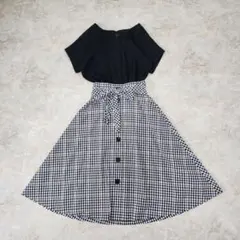 ブルーレーベルクレストブリッジ ドッキングワンピース チェック リボン フレア