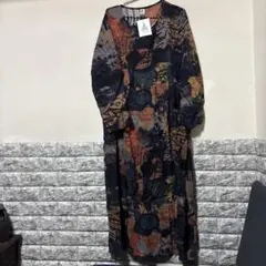 抽象柄 長袖ワンピース