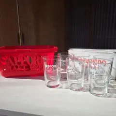 昭和レトロ　サッポロビールグラス6個と籠