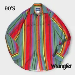 90s Wrangler レインボーストライプ 長袖シャツ ブラッシュポッパーのサムネイル