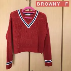 ＢＲＯＷＮＹ　ショート丈ニット　 長袖　セーター　Vネック レディース　レッド