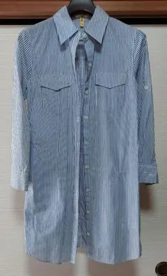 プラステ　ストライプ 　シャツワンピース　チュニック　ブルー×ホワイト