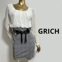 【5001】GRICH 千鳥柄 シフォン ワンピース F ドレス キャバ リボンのサムネイル