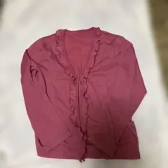 フリル付きピンク長袖カーディガン