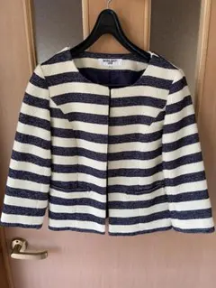 NATURAL BEAUTY BASIC ボーダー ノーカラージャケット Mのサムネイル