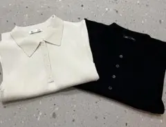 gu 2ピースリブニットポロシャツ(ノースリーブ)白と黒セット2枚　s