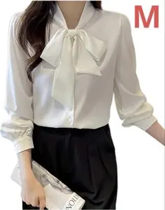 残りわずか❗️ ブラウス 長袖 フォーマル 白 オフィス　ボウタイ　m