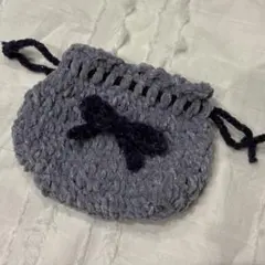 紫と紺のリボン付き巾着袋