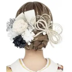 成人式・前撮り・卒業式・袴・結婚式 髪飾り ドライフラワー 黒 白