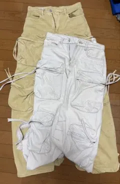 ホワイト ベージュ カーゴパンツ 2点セット
