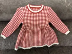 レッド　チェック柄　ニットワンピース 100cm