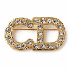 ディオール Dior ブローチ CDロゴ ゴールド ラインストーン 新品同様