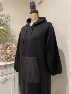 ヤマダヤLASUD☆冬に暖かく着るアクティブボアワンピース☆ブラック