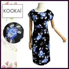 【クーカイ/KOOKAI】ワンピース　花柄　40　ストレッチ　黒　フランス製　Ｌのサムネイル