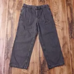 GU デニムバギースラックス メンズ ワイドパンツ L ダークグレー PH24