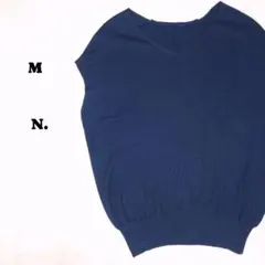 エヌ　フレンチスリーブ　サマーニット　Vネック　コットン50% 紺　M