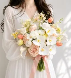 moay flower アーティシャルフラワー ブーケ 造花【ブートニア付き