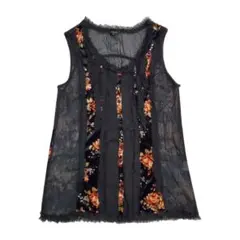 シフォン 異素材切替 フラワーモチーフ フラワー 花柄 シアートップス ノースリ