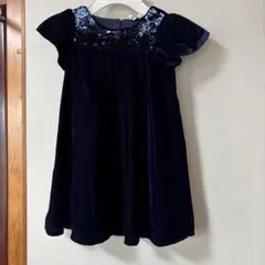 新品未使用　ネイビー ベルベット フリル袖 ワンピースH&M