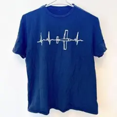 【飛行機好きに】心電図デザイン Tシャツ ブラック メンズ レディース