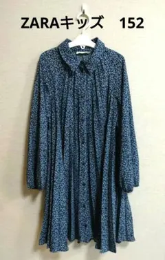 Zara　ネイビー花柄長袖ワンピース　152
