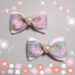 ヘアゴム ヘアリボン ツイン　1651　花柄　小花柄　ピンク　春