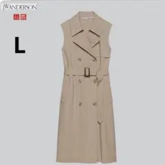 UNIQLO JWA ベージュ L リネンブレンドラペルワンピース　ノースリーブのサムネイル
