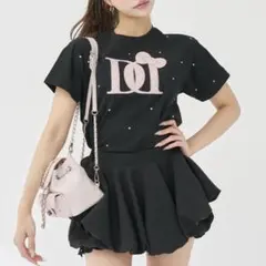 Hello DarichキルティングアップリケビジューTシャツ BLK ブラック