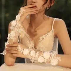B57　フィンガーレスグローブ  フラワー ビジューエディング  二次会結婚手袋