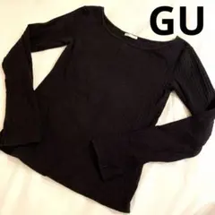 GU 黒 Tシャツ 長袖Tシャツ ボートネック リブ レディース