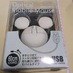 ミッキーマウス☆ 光学式モバイルマウス Disney ホワイト　60センチコード