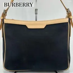 【美品】バーバリー ワンハンドバッグ キャンバス レザー 肩掛け 手提げ 黒