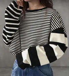 【SHEIN】 レディース ストライプ長袖トップス 秋冬春