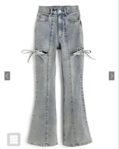 GRL サイドカットアウトリボンフレアデニムパンツ［cu578］