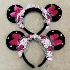 ディズニー カチューシャ ミニー ピンク フリル レース 薔薇 花 リボン