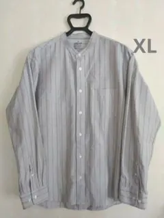 メンズ長袖シャツ XL グレー系ストライプ スタンドカラー 無印良品