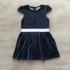 プチバトー4ans/104cmネイビー ベルベット ベロアワンピース ドレス