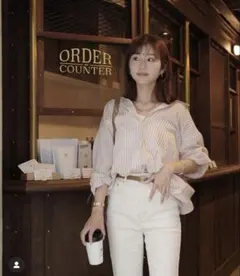 ZARA オーバーサイズストライプシャツ　ほしのこ　アプリリー