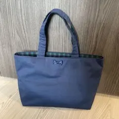紺とチェック柄のミニトートバッグ