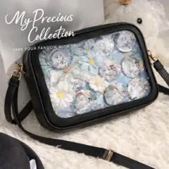 痛バッグ ショルダー ブラック 黒 推し活 シンプル アイドル 痛バ　缶バッチ