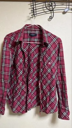 Burberry長袖 チェックシャツ 赤