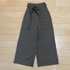 MAJESTIC LEGON グレンチェック ワイドパンツ リボン 茶　M