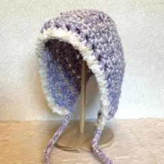 【handmade】紫×白 もこもこボンネット