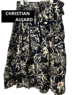 【美品】クリスチャンオジャール 花柄スカート ネイビー 63 M 総柄 上品　綿のサムネイル