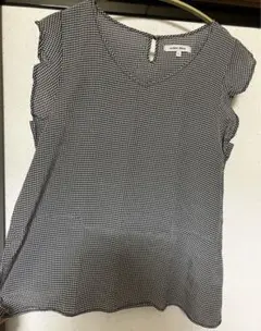 グローバルワーク ギンガムチェック ノースリーブフリル袖ブラウス