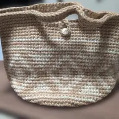 編み物トートバッグ ベージュと白