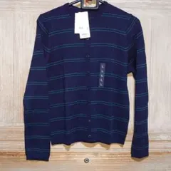 新品 Lサイズ ユニクロ メリノリブクルーネックショートカーディガン ネイビー